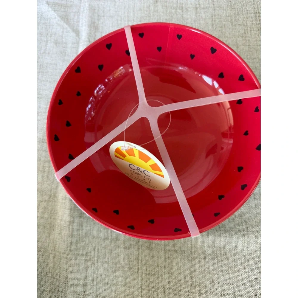 C&C California Home Melamine Bowls Set of 4 Red Green New Watermelon Hearts